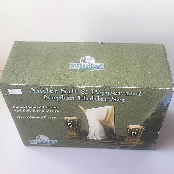 NIB. River Edge Products. Antler Salt & Pepper & Napkin Holder Set. - Picture 4 of 4